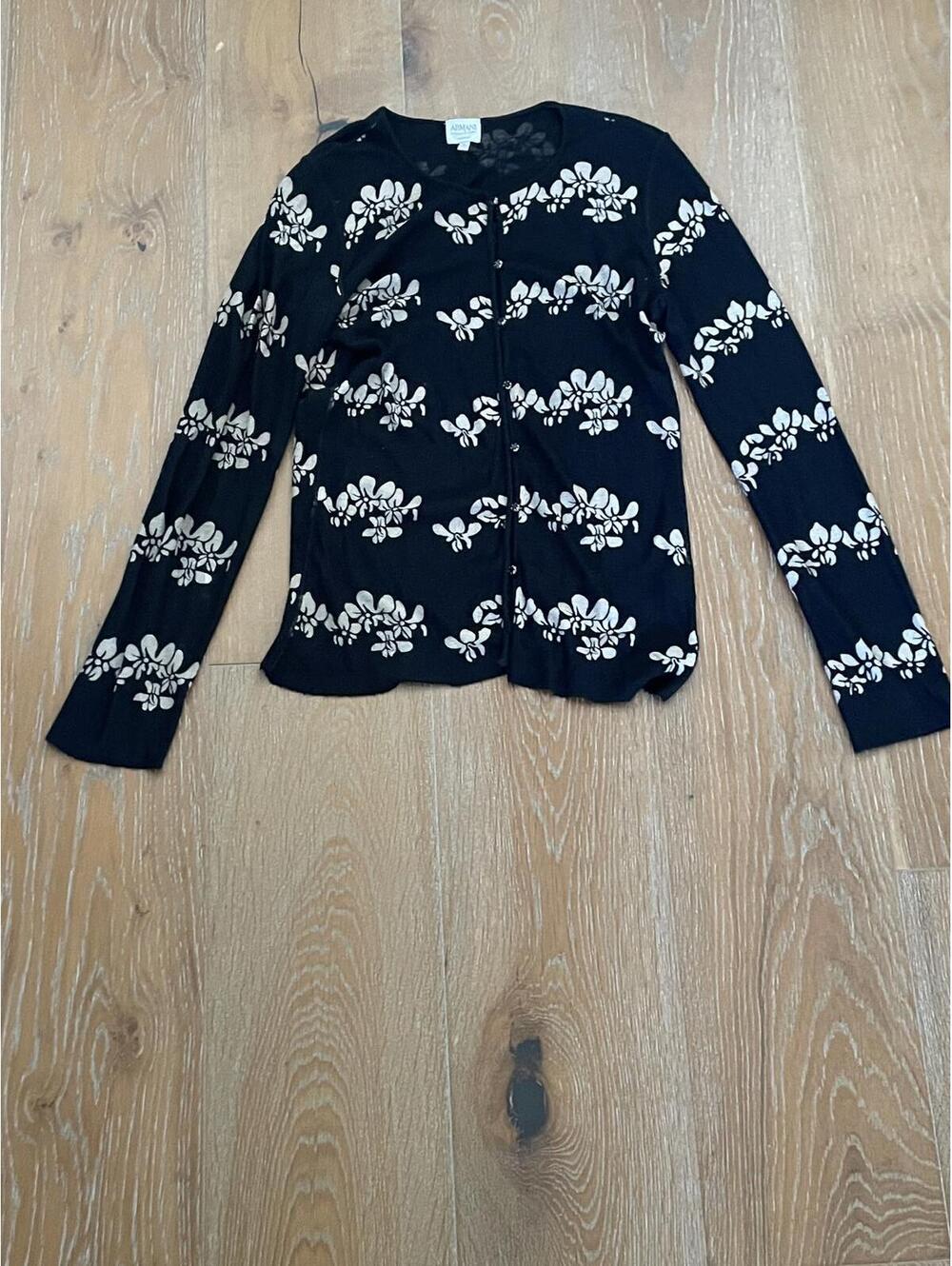Armani Collezioni Black Floral Cardigan Sweater Size 8